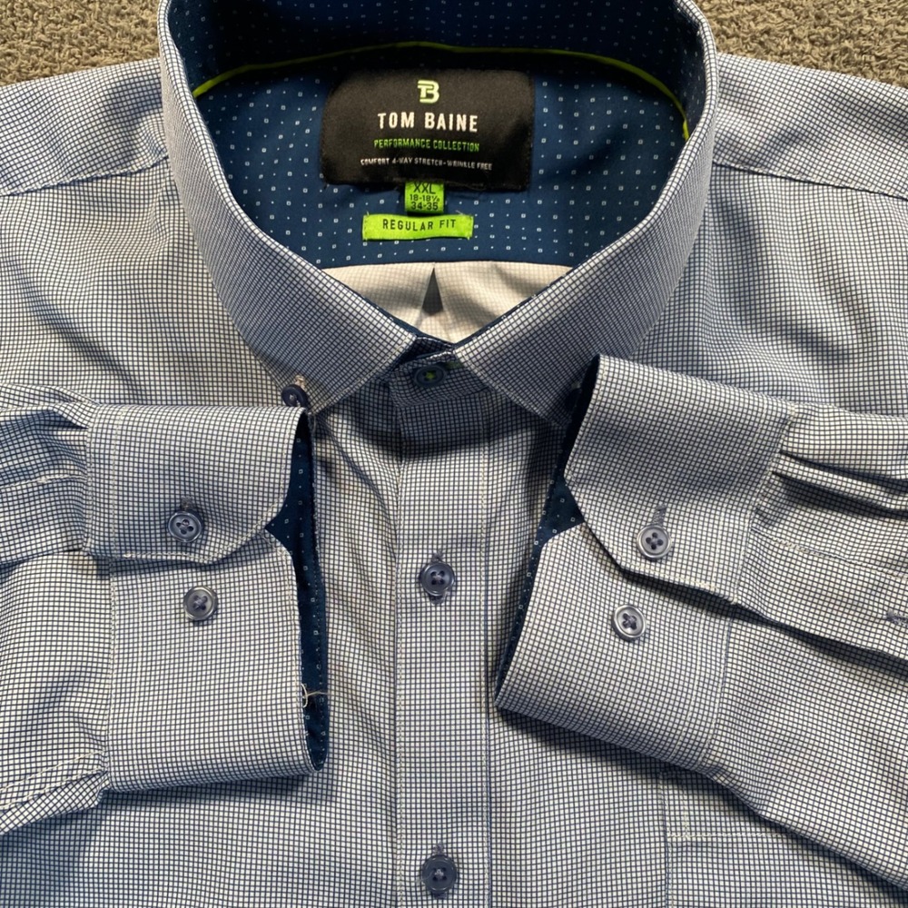 Tom Baine Performance Shirt Mens XXL Blue 4 Way Stretch Wrinkle Free Regular Fit